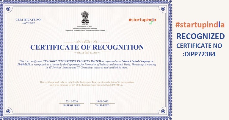 Recognized Startup By Department For Promotion Of Industry & Internal Trade, Ministry Of Commerce & Industry